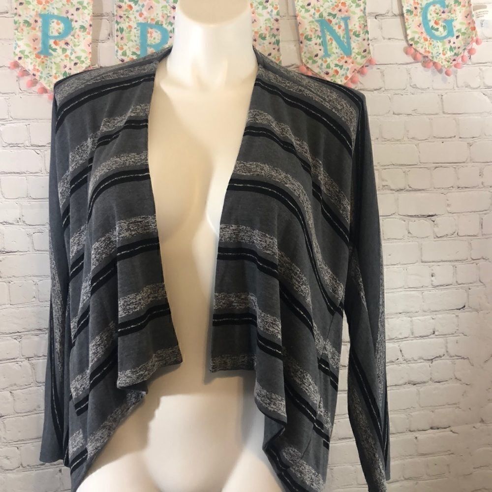 Poetry black gray striped open cardigan sweater